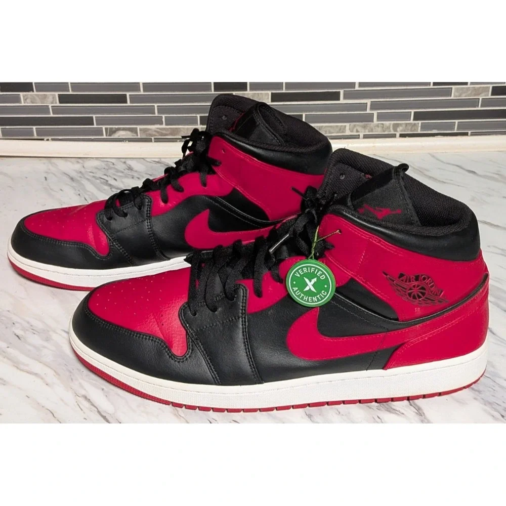 Nike Air Jordan 1 Mid Banned‎ Red Black & White Leather Shoes Men's Size 18